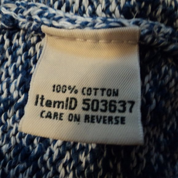 LL Bean Woman's Large Cardigan Sweater Blue White Pockets 100% Cotton - Picture 12 of 12